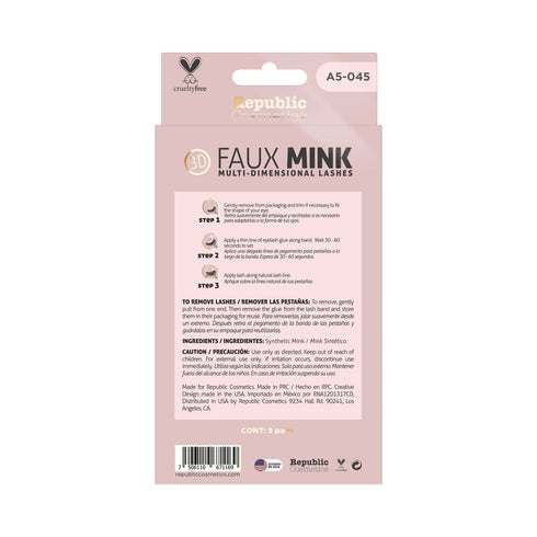 Republic Cosmetics 3D FAUX MINK Caja con 5 pares Modelo A5-045 Republic Cosmetics