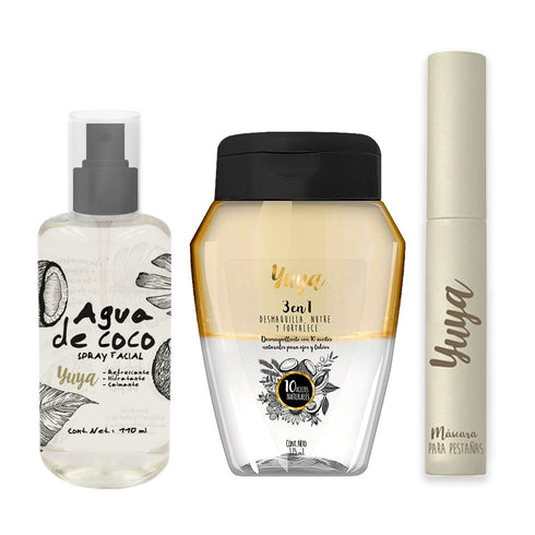 Yuya - Agua de Coco hidratante enriquecido con aloe vera y ginseng, 110 ml + Máscara 10 aceites naturales + Desmaquillante REPUBLIC COSMETICS