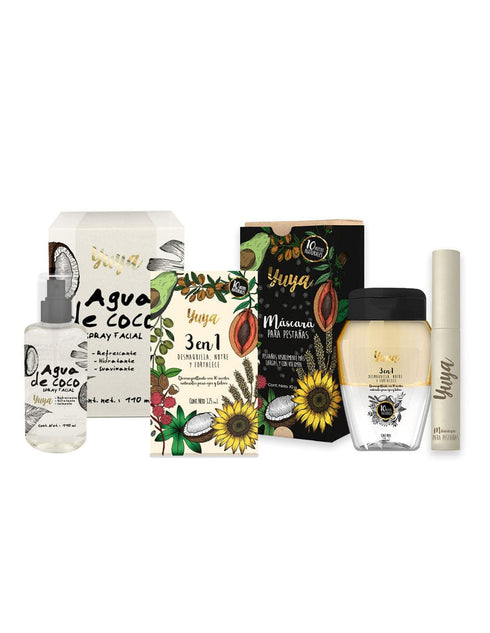 Yuya - Agua de Coco hidratante enriquecido con aloe vera y ginseng, 110 ml + Máscara 10 aceites naturales + Desmaquillante REPUBLIC COSMETICS