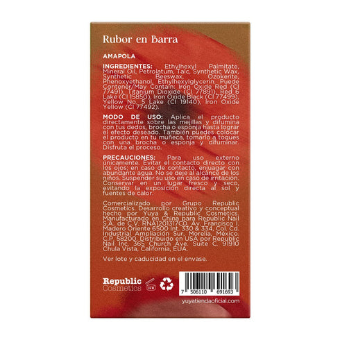 Rubor en Barra Yuya "Amapola" Rubor Yuya