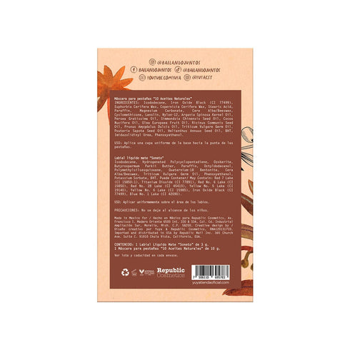 Set Máscara de Pestañas “10 Aceites Naturales” Negra + Labial “Soneto” Set de maquillaje Yuya