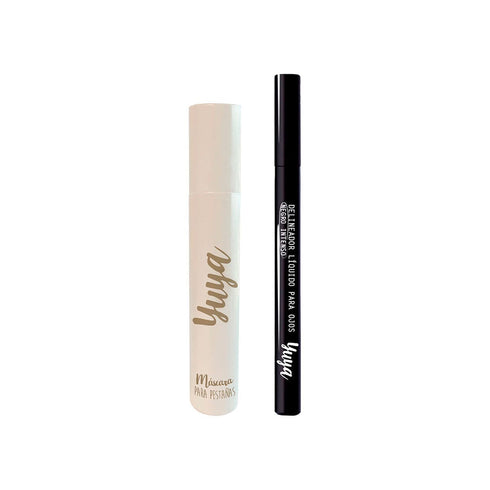 Set Máscara de Pestañas “10 Aceites Naturales” Negra + Delineador Líquido para Ojos tipo plumón Set de maquillaje Yuya