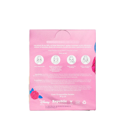 Pack con 12 Beauty Mask Disney Aurora - Oro 24K y Ácido Hialurónico Mascarilla Disney