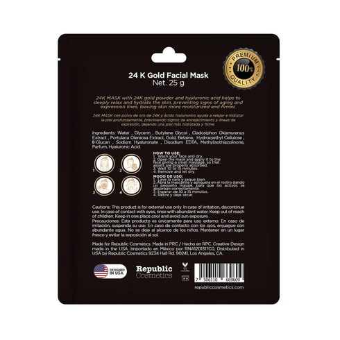 Mascarilla 24K Gold y ácido hialurónico Yaab Beauty Mascarilla Republic Cosmetics